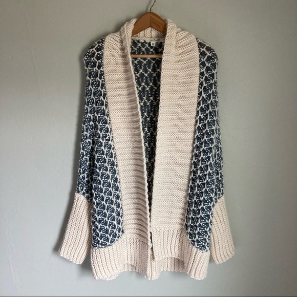 Simply Noelle Sweaters - Oversized Cream & Blue Cardigan One Size